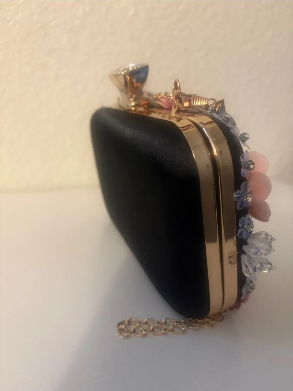 Multicolor Floral Appliqué Evening Clutch